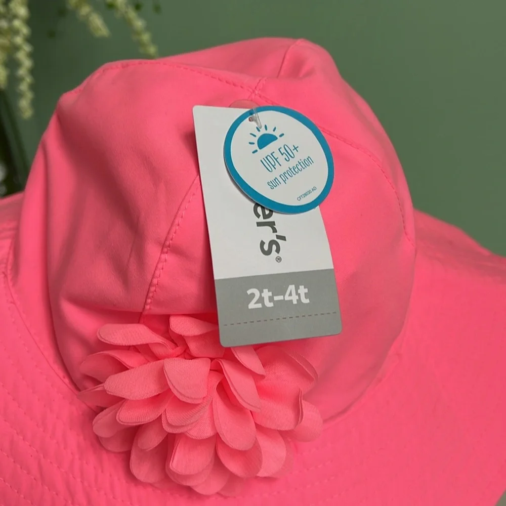 Pink Wide-Brim Hat with Flower Accent